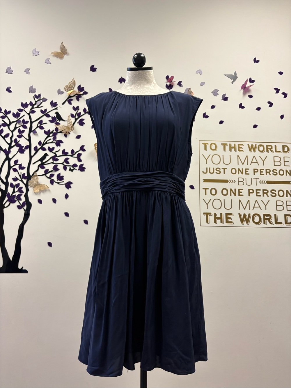 Chico's Navy Gathered Waist A-Line Dress
